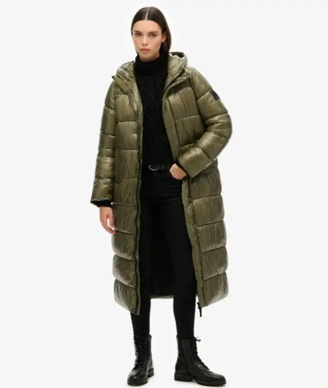 Superdry Women's Xpd Sports Longline Puffer Coat Green / Dusty Olive - 