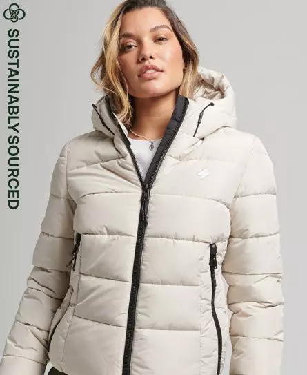 Superdry Women's Hooded Spirit Sports Puffer Jacket Beige / Pelican - 