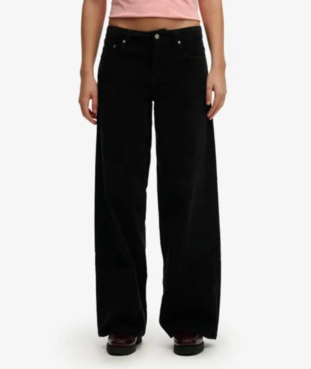 Superdry Women's Mid Waist Baggy Mini Cord Pants Black - 