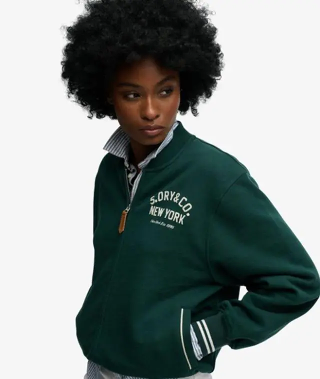 Superdry & Co Women's Country Club Jersey Bomber Green / Dark Pine Green - 