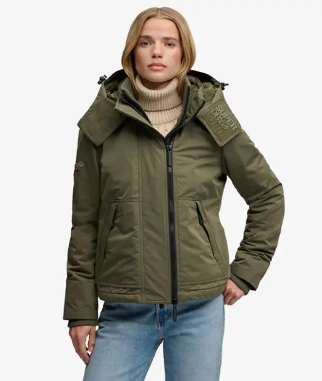 Superdry & Co Women's Hooded Microfibre Arctic Windcheater Jacket Khaki / Washed Khaki - 