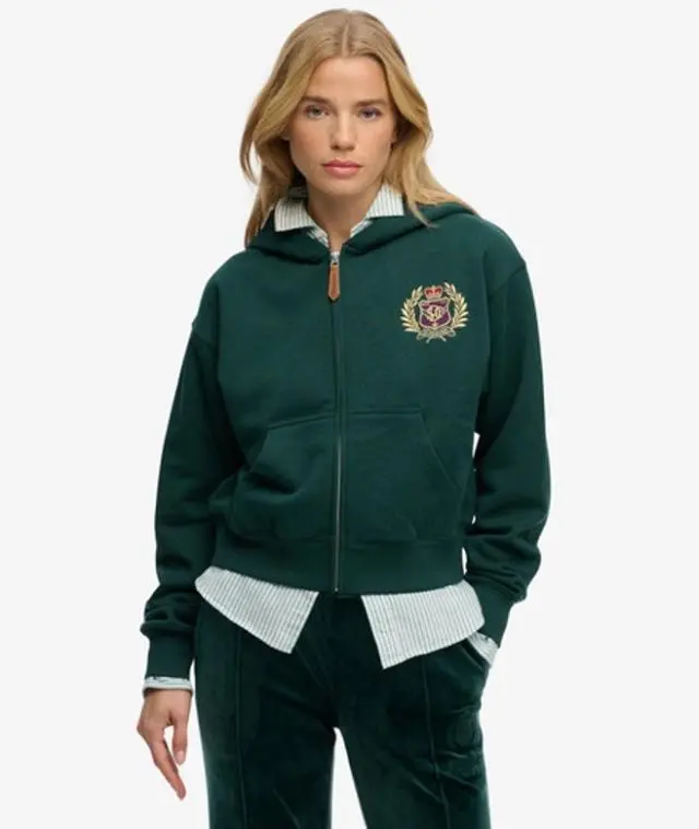 Superdry & Co Women's Country Club Zip Hoodie Green / Dark Pine Green - 