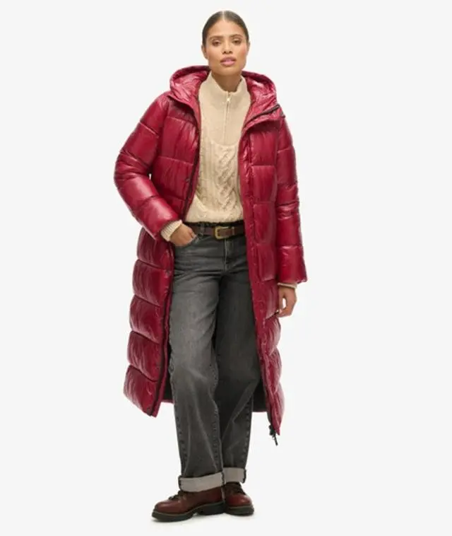 Superdry Women's Xpd Sports Longline Puffer Coat Purple / Dark Berry - 