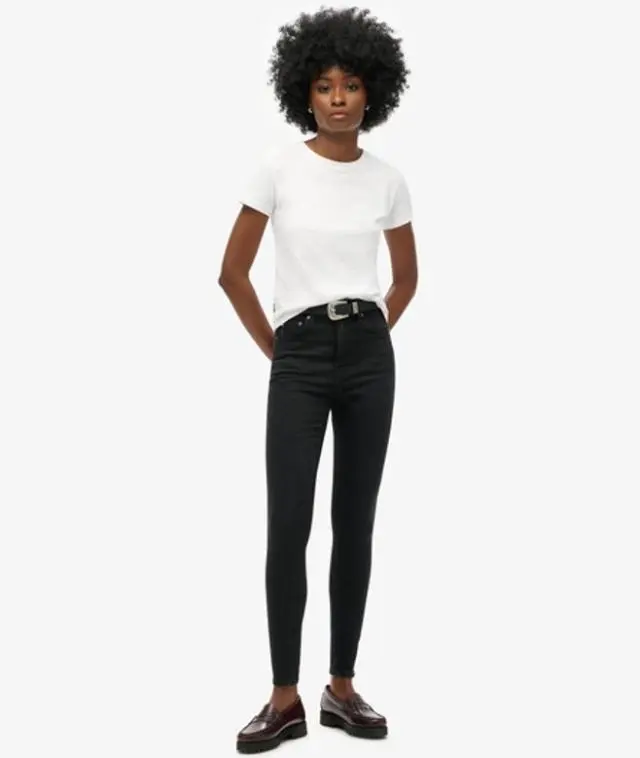 Superdry Women's Cotton High Rise Skinny Denim Jeans Black / Black Rinse Organic - 
