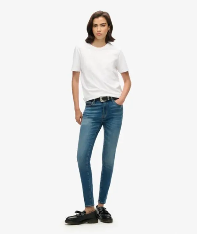 Superdry Women's Organic Cotton Vintage Mid Rise Skinny Jeans Dark Blue / Fulton Vintage Blue - 