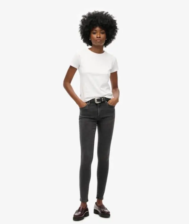 Superdry Women's Cotton Vintage Mid Rise Skinny Jeans Black / Walcott Black Stone Organic - 