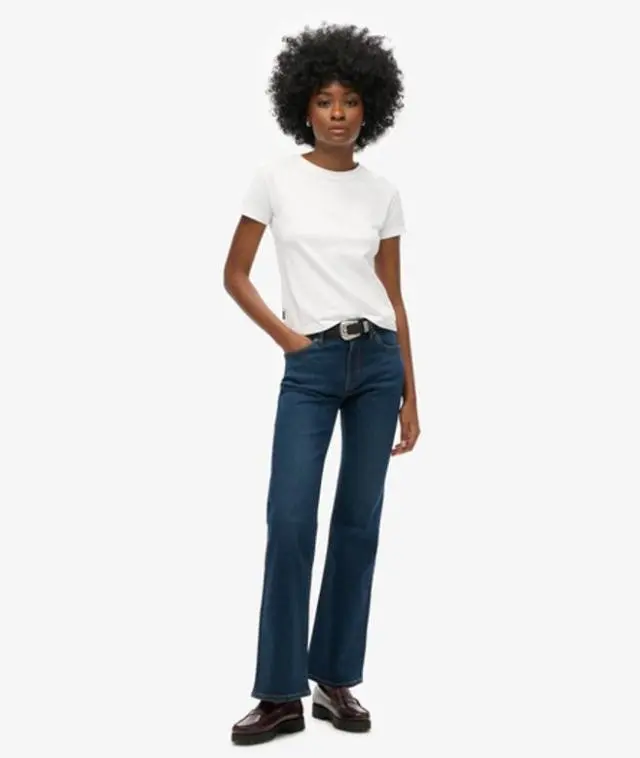 Superdry & Co Women's Vintage Mid Rise Slim Flare Jeans Dark Blue / Van Dyke Mid Used - 