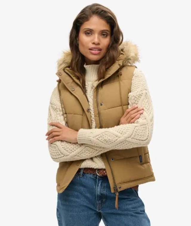 Superdry & Co Women's Everest Faux Fur Gilet Brown / Sandstone - 