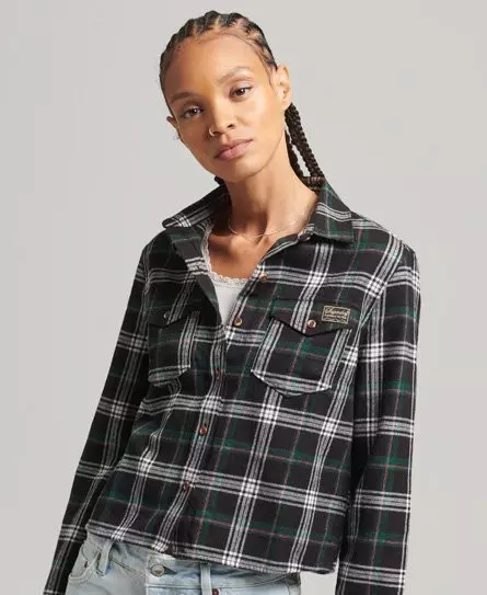Superdry Women's Organic Cotton Cropped Flannel Check Shirt Black / Idaho Check - 