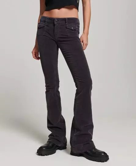 Superdry Women's Low Rise Velvet Flare Jeans Black / Nine Iron - 