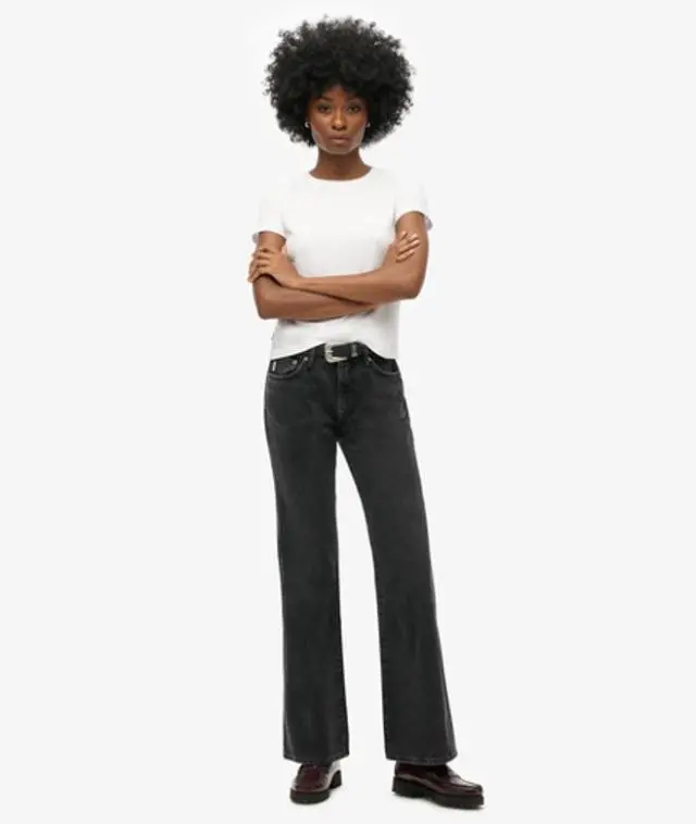 Superdry Women's Vintage Mid Rise Slim Flare Jeans Black / Walcott Black Stone - 