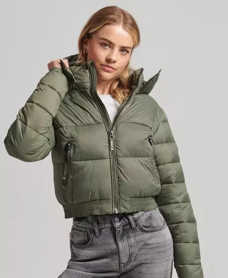 Superdry Women's Fuji Cropped Hooded Jacket Green / Dusty Olive - 