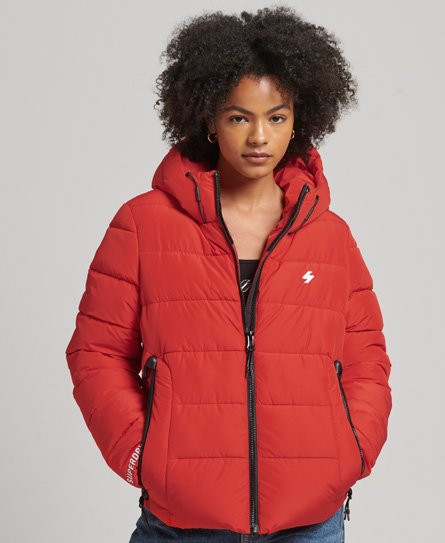 Superdry Women's Hooded Spirit Sports Puffer Jacket Red / Bright Red - 