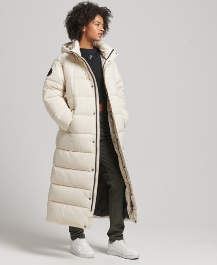 Superdry Women's Cocoon Longline Puffer Coat Cream / Rainy Day - 