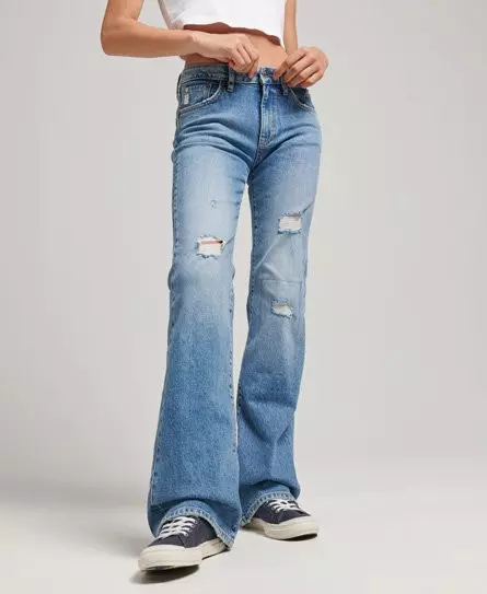 Superdry Women's Organic Cotton Mid Rise Slim Flare Jeans Blue / Bleeker Vintage Custom - 
