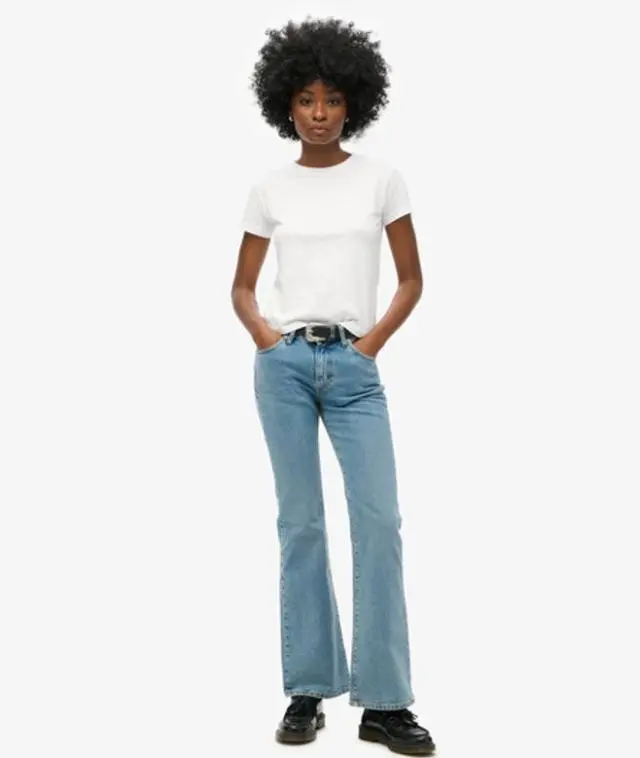 Superdry & Co Women's Vintage Mid Rise Slim Flare Jeans Dark Blue / Dark Indigo Aged - 