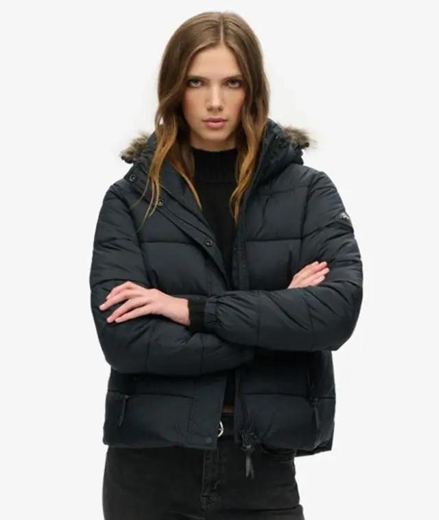 Superdry Women's Hooded Mid Layer Short Jacket Black / Jet Black - 