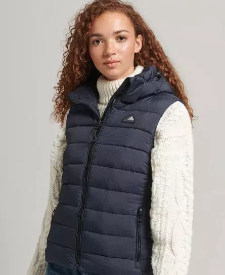 Superdry Women's Hooded Classic Padded Gilet Navy / Eclipse Navy - 