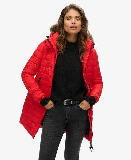 Superdry Women's Fully Lined Quilted Nylon Puffer Jacket, Red, 