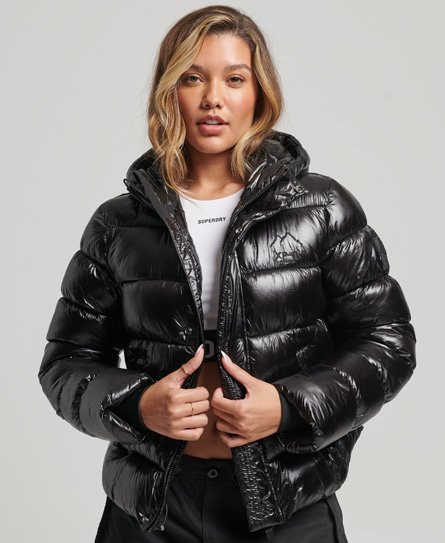 Superdry Women's Hooded Shine Sports Puffer Jacket Black - 