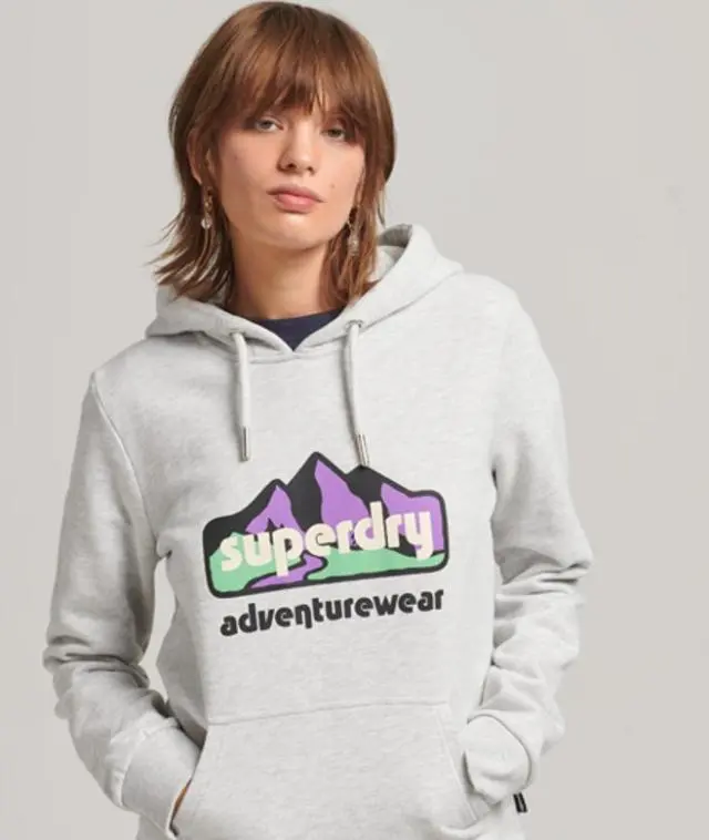 Superdry & Co Women's 90s Terrain Graphic Hoodie Light Grey / Glacier Grey Marl - 
