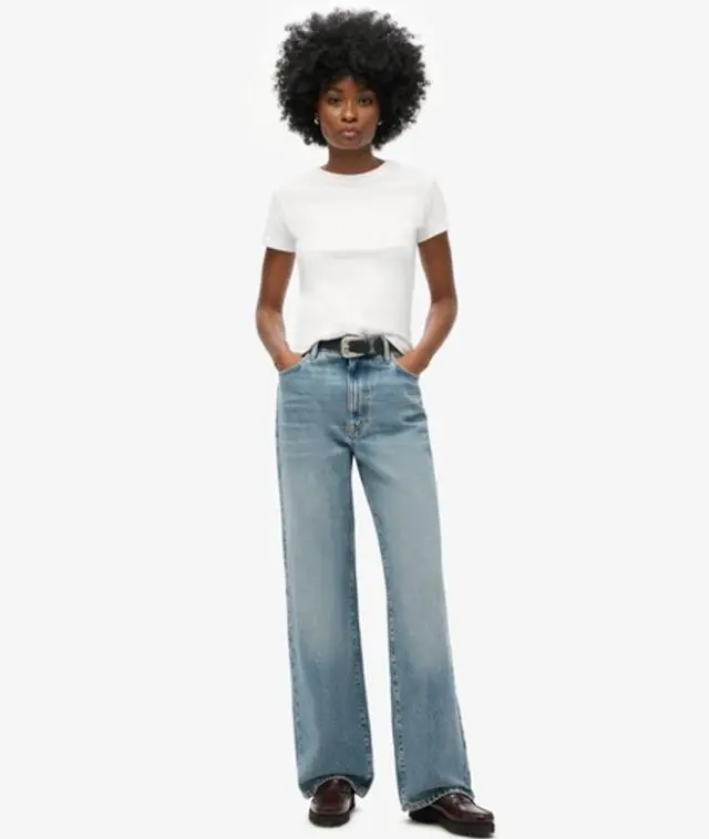 Superdry & Co Women's Organic Cotton Wide Leg Jeans Light Blue / Houston Mid Vintage - 