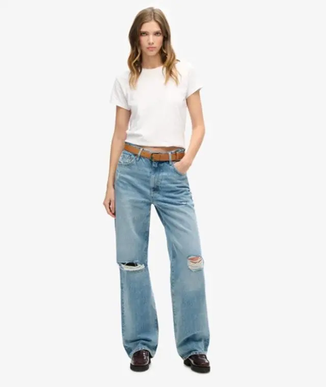 Superdry & Co Women's Organic Cotton Wide Leg Jeans Light Blue / Spring Vintage Custom - 