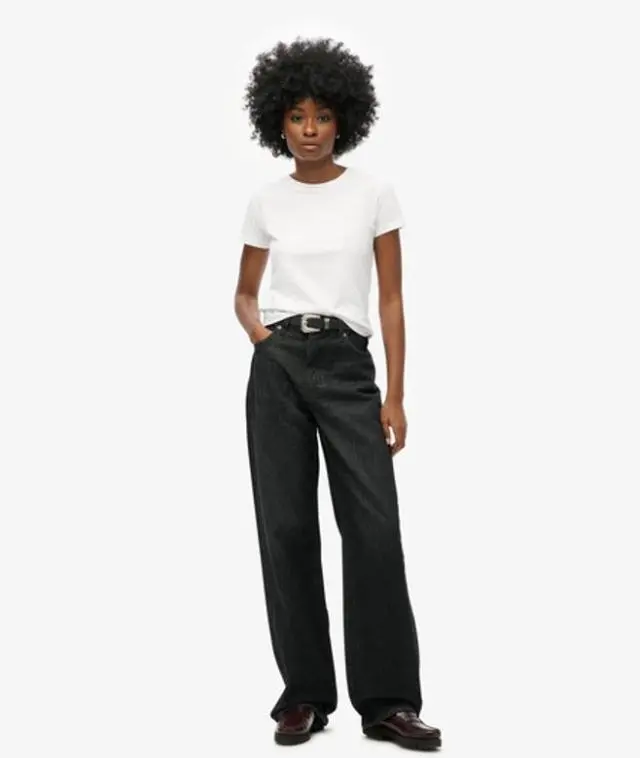 Superdry & Co Women's Cotton Wide Leg Jeans Black / Wolcott Black Stone Organic - 