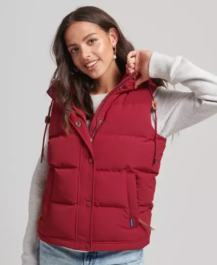 Superdry Women's Everest Hooded Puffer Gilet Red - 