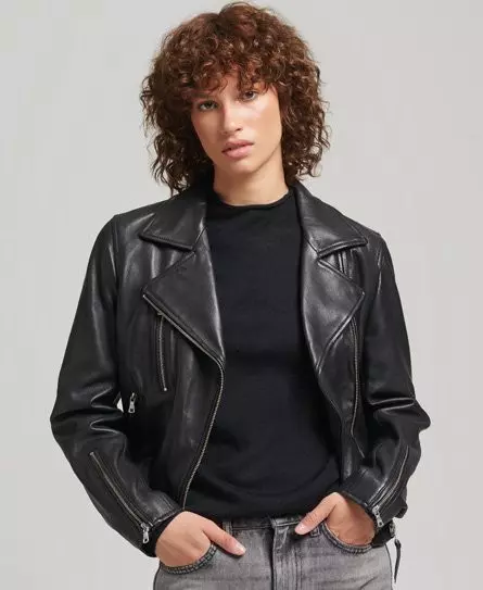 Superdry Women's Leather Biker Jacket Black - 