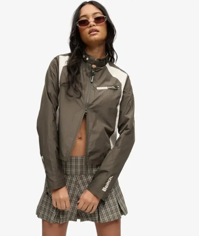 Bench x Superdry & Co Women's Bench Racer Shell Double Zip Jacket Dark Grey / Black Olive/ Moonbeam -