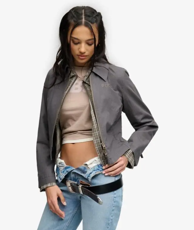 Bench x Superdry & Co Women's Bench Double Zip Collar Ripstop Jacket Dark Grey / Charcoal/ Chocolate Chip -