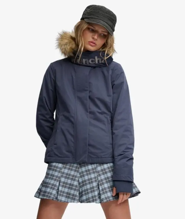Bench x Superdry & Co Women's Bench Faux Fur Hooded Windcheater Jacket Navy / Crt Navy/ Moonmist -