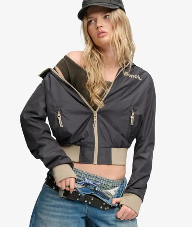 Bench x Superdry & Co Women's Bench Hooded Shell Bomber Jacket Grey / Charcoal/ Dune -