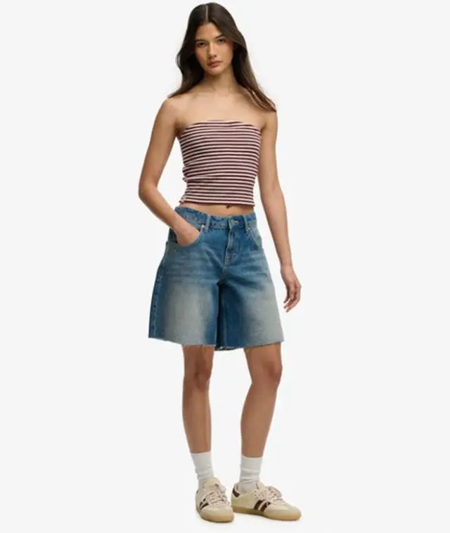 Superdry Women's Mid Rise Baggy Shorts Blue / Mid Sea Blue -