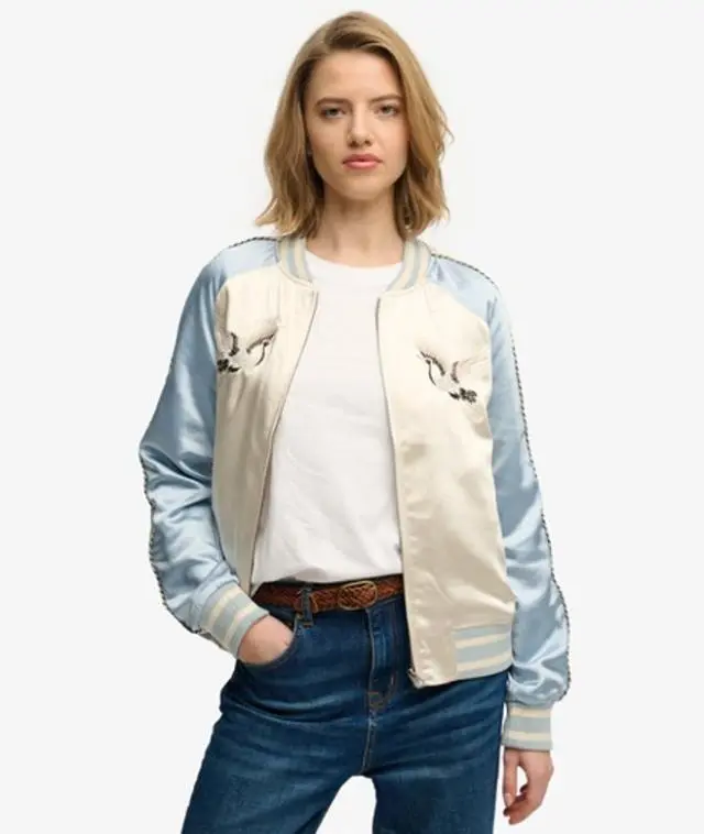 Superdry Women's Suikajan Embroidered Bomber Jacket Blue / Blue Fog -