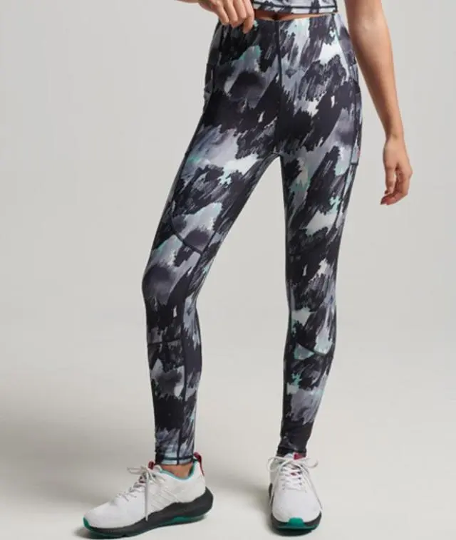 Superdry Women's Run Tight Leggings Dark Grey / Brush Camo Mint - 