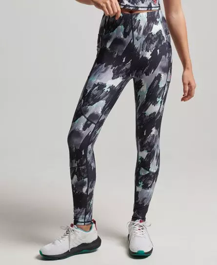 Superdry Women's Sport Run 7/8 Tight Leggings Dark Grey / Brush Camo Mint - 