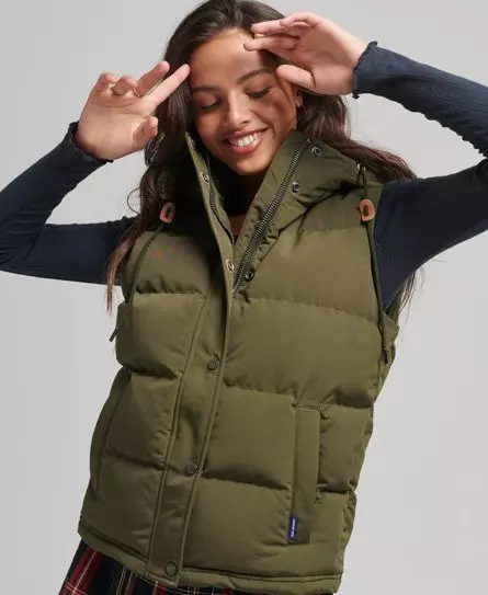 Superdry Women's Everest Hooded Puffer Gilet Green / Surplus Goods Olive - 
