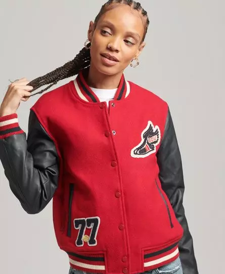 Superdry Women's Varsity Patched Bomber Jacket Red - 