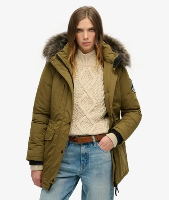 Superdry Women's Everest Ashley Parka Coat Khaki - 