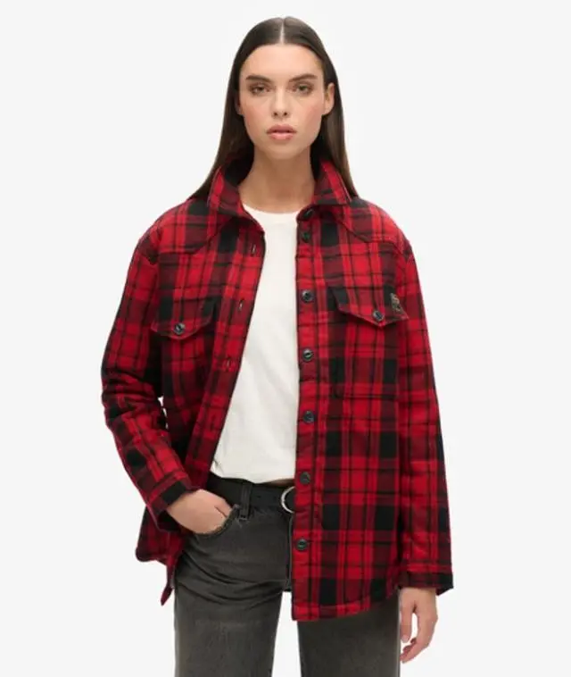 Superdry & Co Women's Borg Flannel Check Overshirt Red / Red Check - 