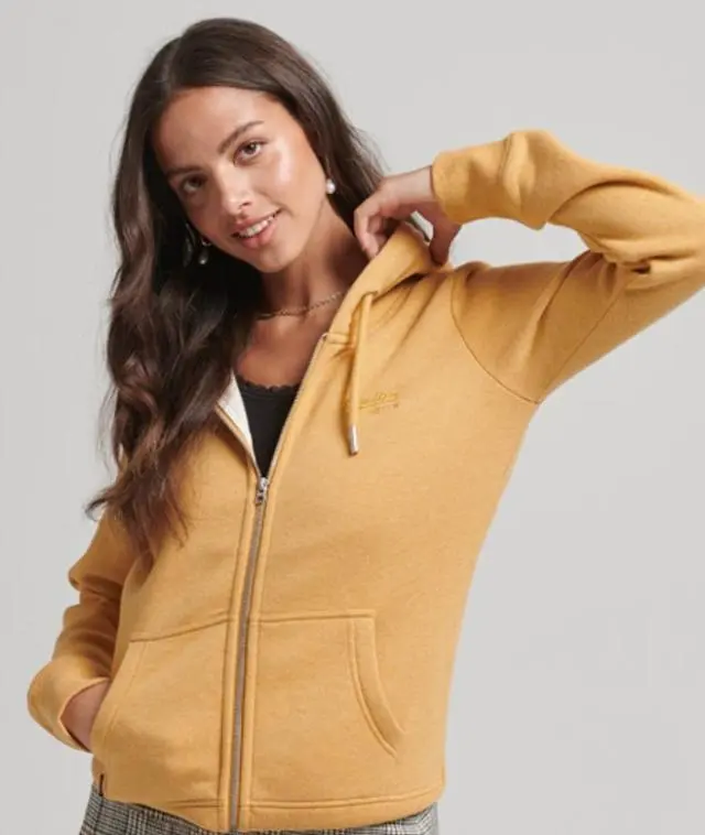 Superdry Women's Organic Cotton Essential Logo Zip Hoodie Yellow / Ochre Marl - 
