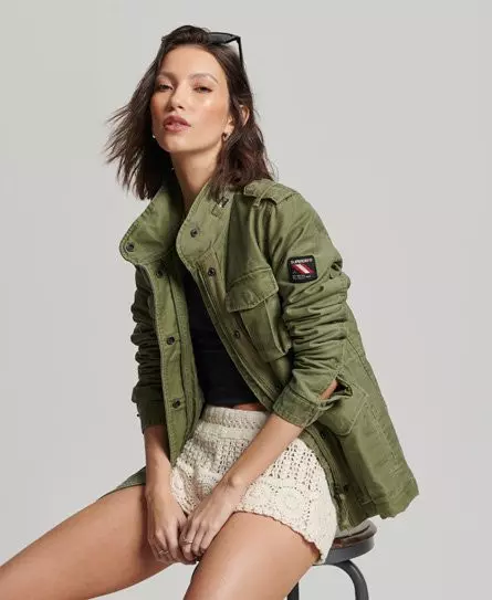 Superdry Women's Rookie Borg Lined Military Jacket Green / Vintage Khaki - 