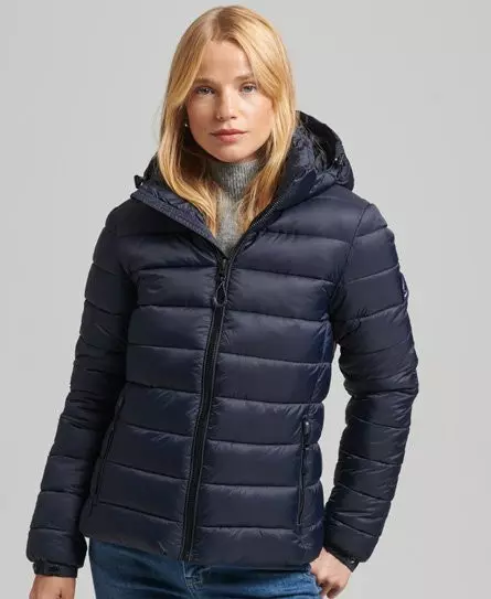 Superdry Women's Hooded Classic Puffer Jacket Navy / Eclipse Navy - 