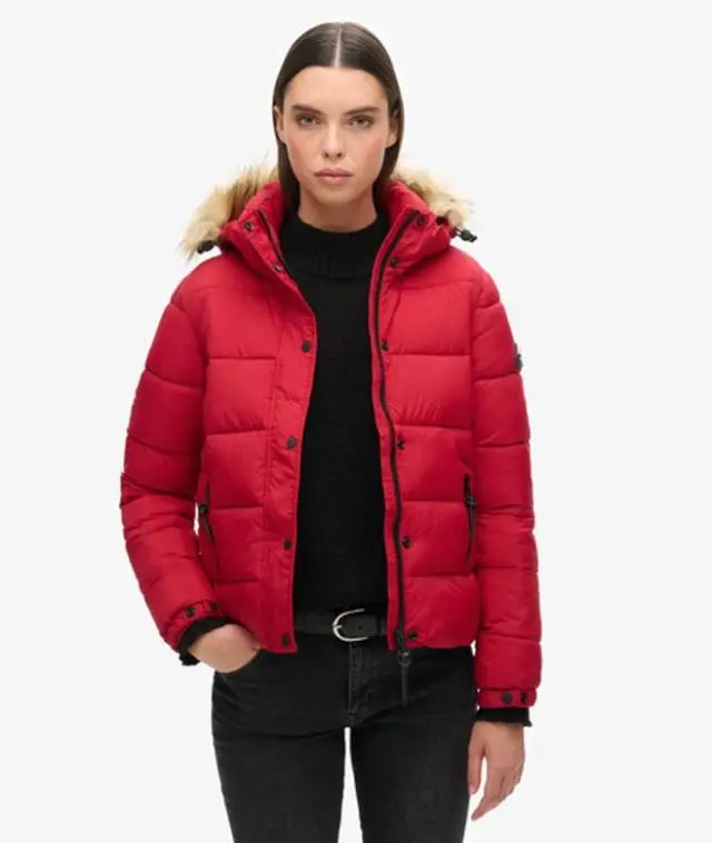 Superdry Women's Hooded Mid Layer Short Jacket Red - 