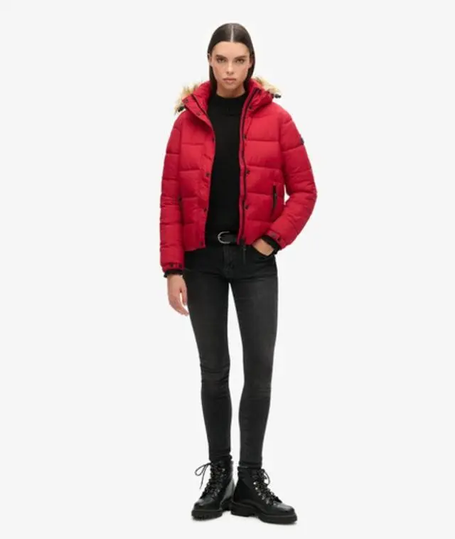 Superdry Women's Hooded Mid Layer Short Jacket Red - 