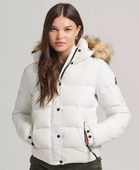Superdry Women's Hooded Mid Layer Short Jacket White / Winter White - 