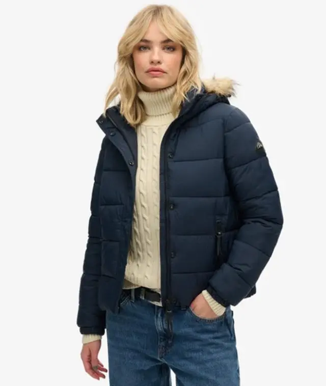 Superdry Women's Hooded Mid Layer Short Jacket Navy / Eclipse Navy - 