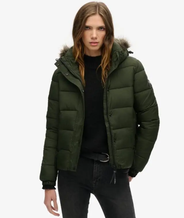 Superdry & Co Women's Hooded Mid Layer Short Jacket Green / Surplus Goods Olive - 